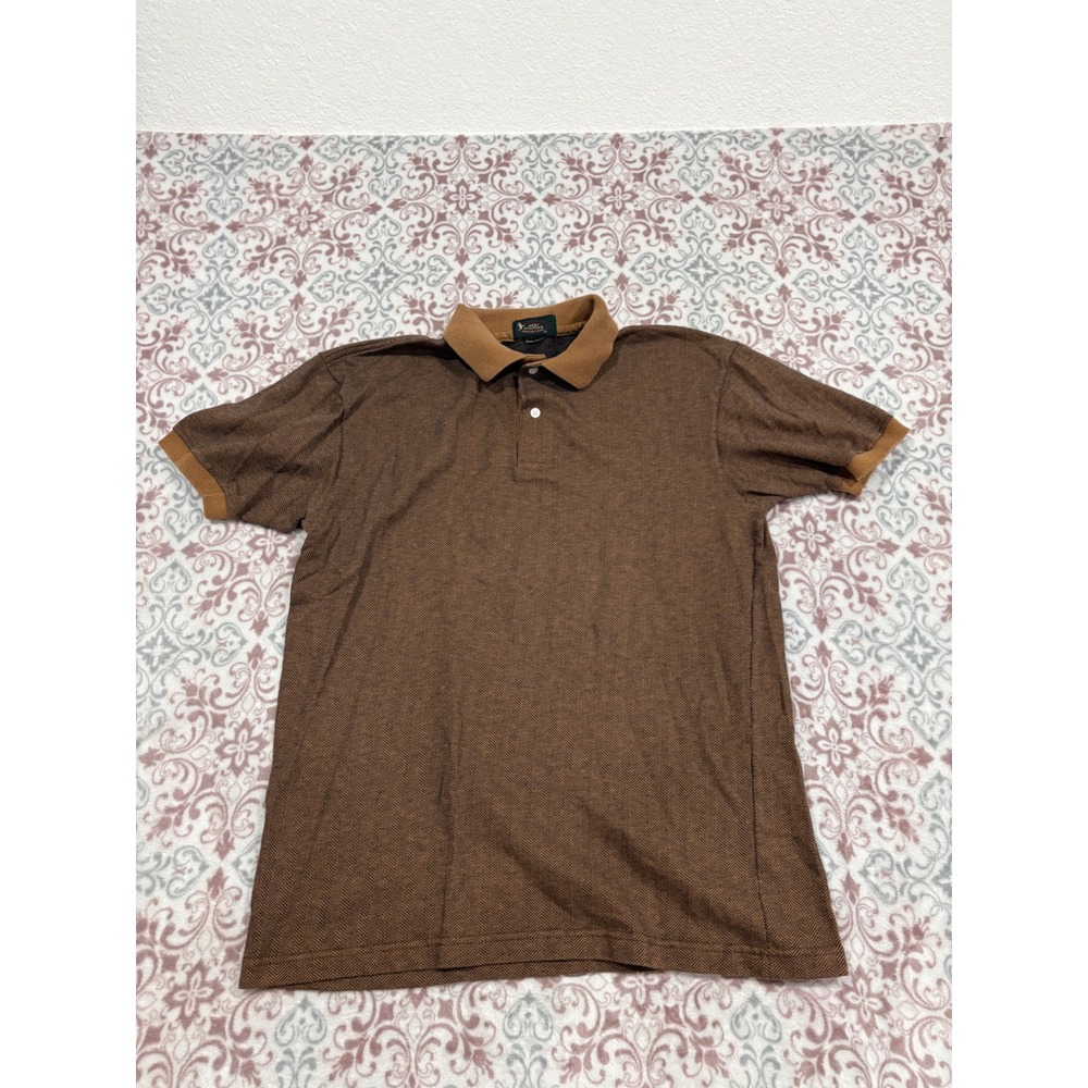 Bert Pulitzer Collectors Edition Mens Brown Herringbone Polo Shirt Short Sleeve